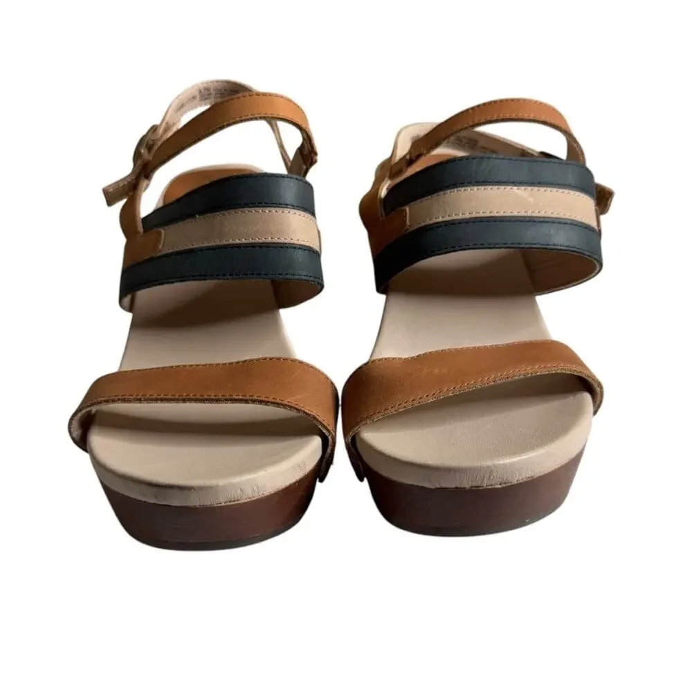 Jambu Viola Hand Crafted Leather Platform Wood Grain Clogs Women's Size 8.5